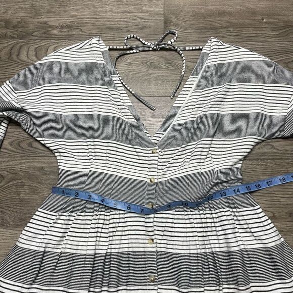 Free People Dress Black White Stripe Mini Tunic Size XS Button Front Rayon - Picture 8 of 13